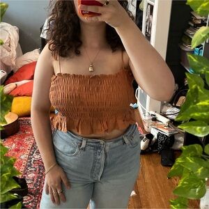 Linen rouched top tie shoulders